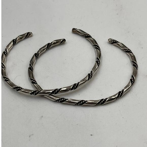 Sterling Silver 925 Vintage Navajo Rope Twist Thin Cuff Bracelet Stacked Set - Picture 4 of 8